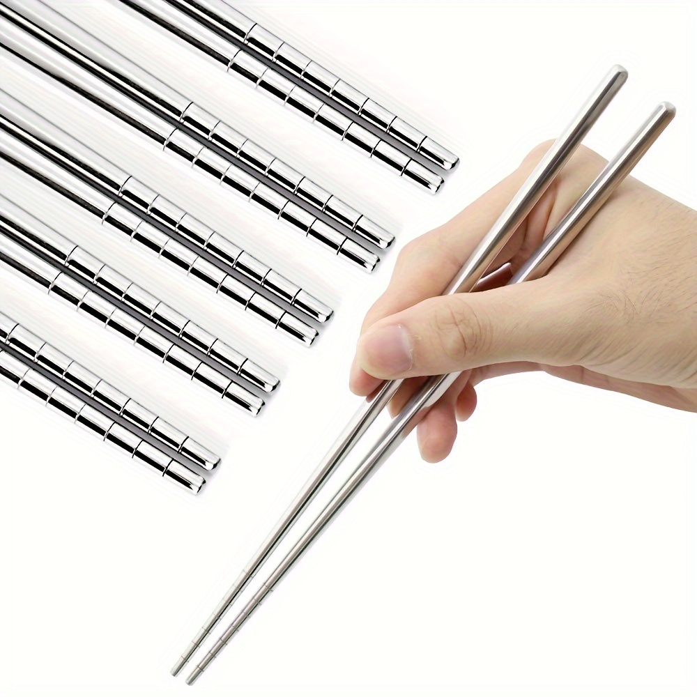 

Stainless Steel Chopsticks 10 Pairs Reusable Multicolor Lightweight 304 Metal Chopsticks Square Lightweight Non-slip Chop Sticks Dishwasher Safe Gift Set(silvery)