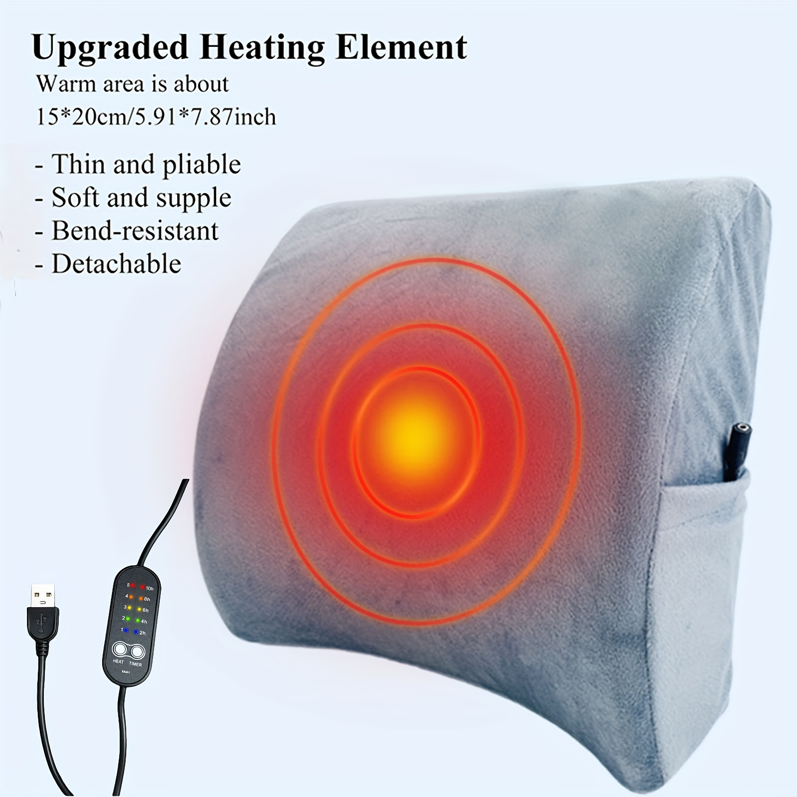 ergonomic usb powered lumbar support pillow with memory foam 5 heat levels timer settings breathable polyester cover for office chair Product details 2