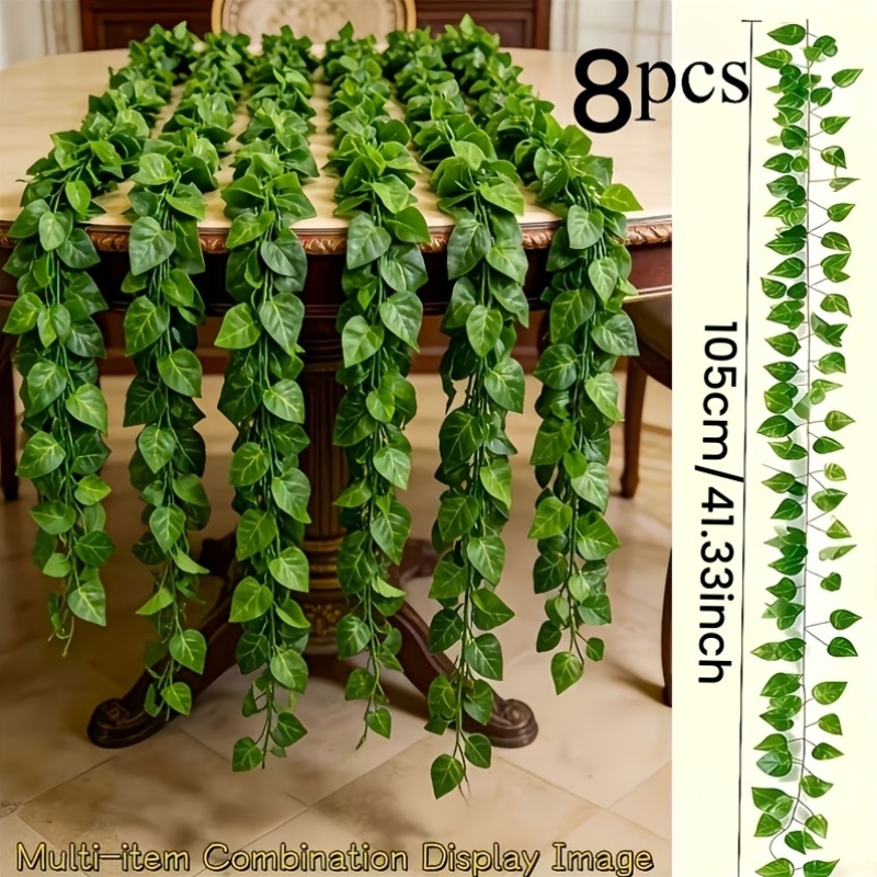 TEMU Set da 8 pezzi di edera artificiale da esterno con foglie da appendere a parete - artificiale, adatta per casa, giardino e feste di matrimonio -