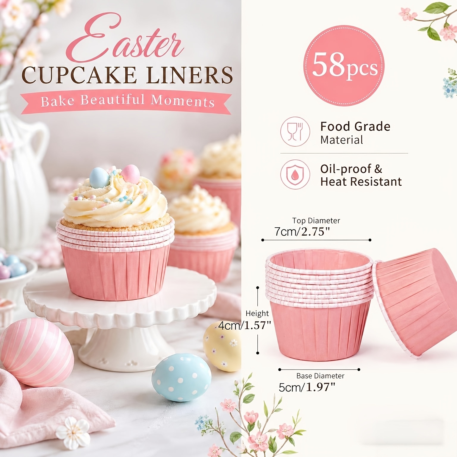 TEMU Lot de 58 caissettes à cupcakes roses à volants de qualité alimentaire, moules à pâtisserie -graisse, et élégant, faciles et pratiques à