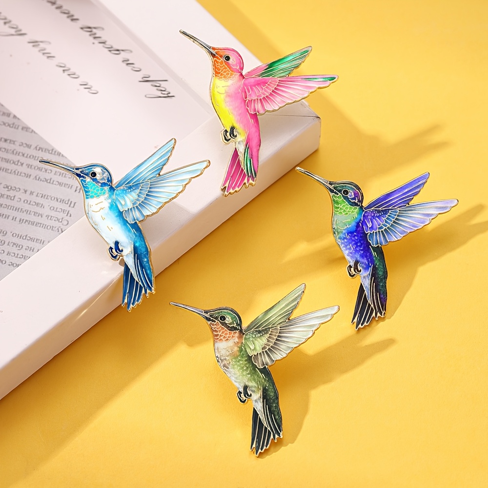TEMU 4pcs Colorful Gradient Hummingbird Enamel Brooch Set, Exquisite And Realistic Flying Bird Pins, Unisex Decorative Badges For Clothes, Bags, And