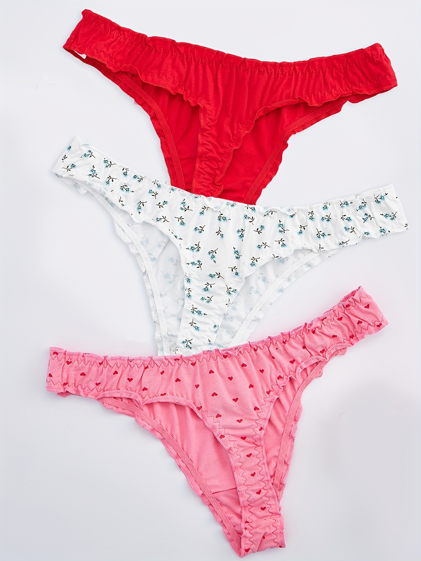 3pcs Cute Cherry Lettuce Trim Briefs, Comfy Breathable Stretchy Intimates  Panties, Women's Lingerie & Underwear