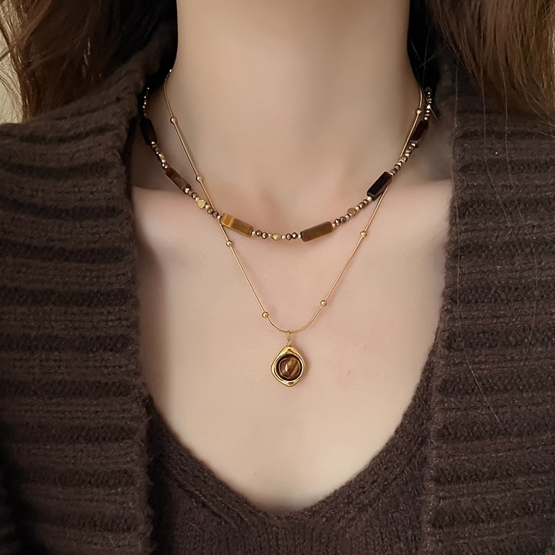 TEMU Conjunto de dos piezas, capa, estilo retro, con collar de colgante con de en capas, collar de lujo de capa para mujer, cadena de clavícula de