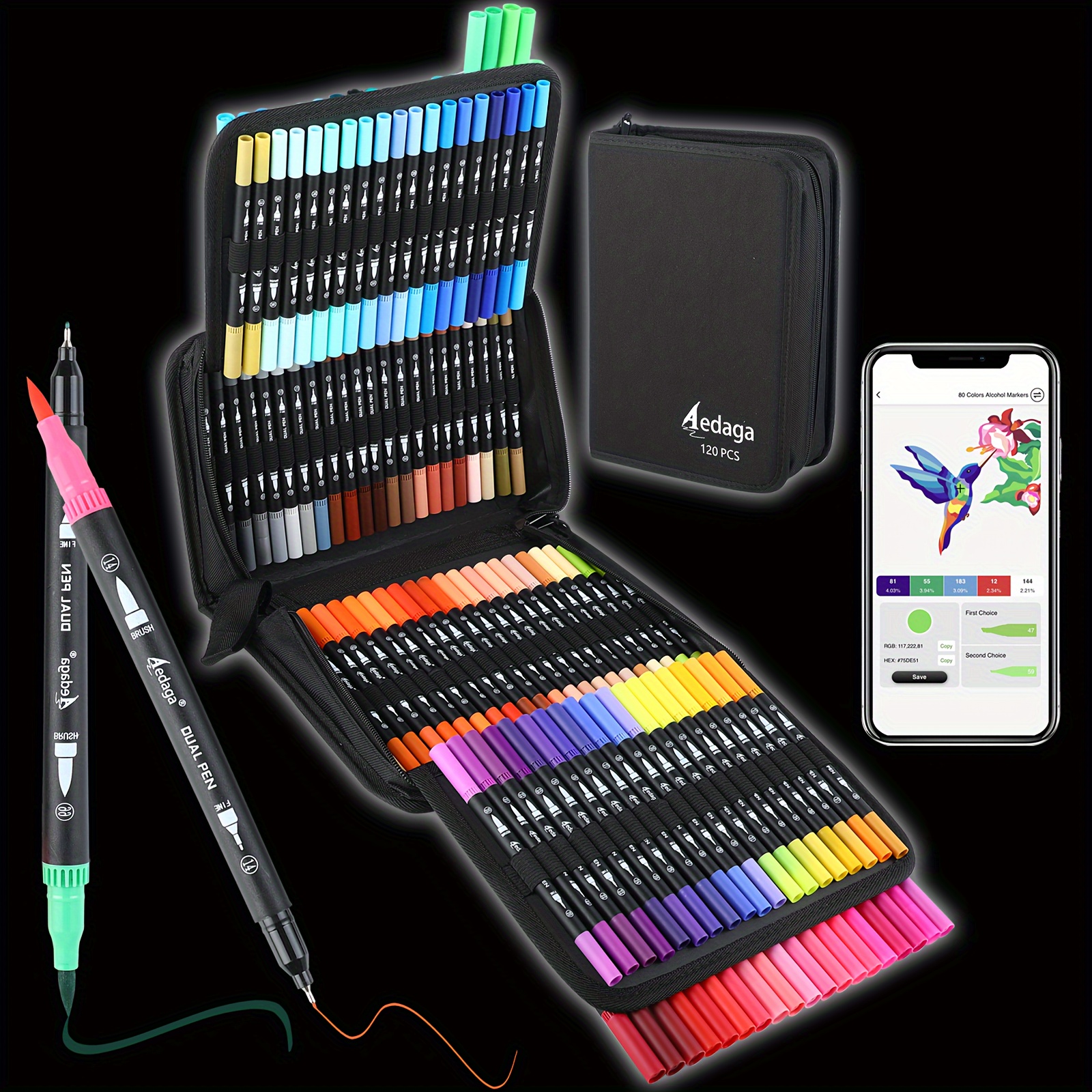 

120 Colors Dual Tip Brush Pens With Free App, Fine And Brush Tips Pens For Adults, Coloring Markers For Coloring Book Bullet Journaling Note Planner Hand Lettering