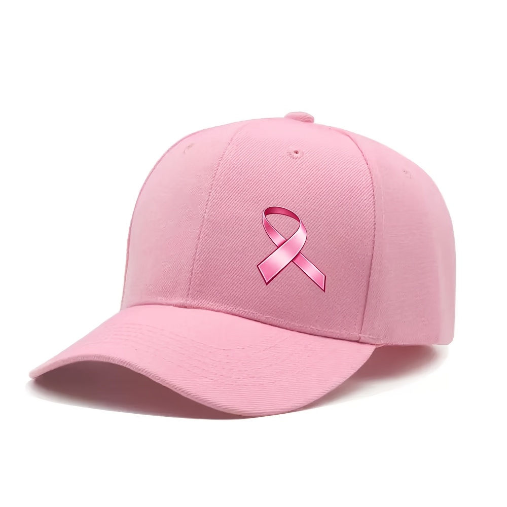 TEMU 1pc Pink Ribbon Printed Pattern Adjustable Baseball Cap, Unisex Outdoor Sport Style, Ideal Gift For Charity Events, Public , Supporter