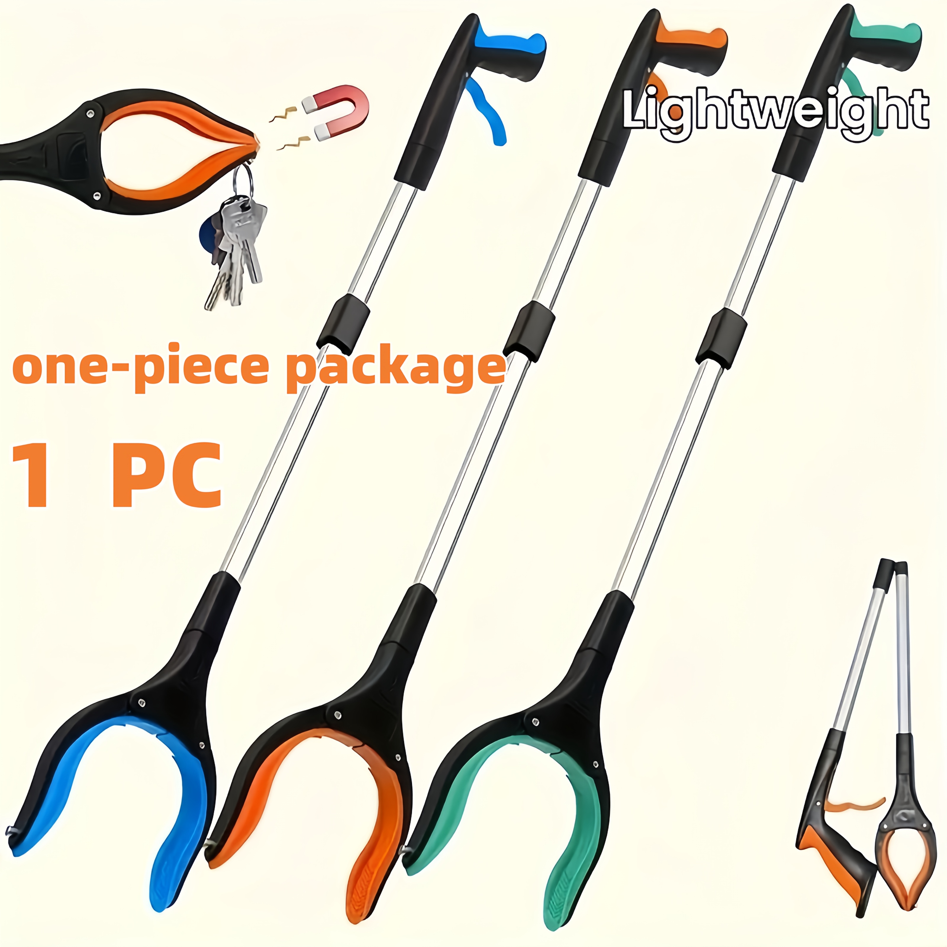 folding extra long grabber reacher tool with rotating jaw and strong magnetic great for elderly and disabled multifunctional home grabber for picking up keys trash and books household gadgets suitable for outdoor and hobby use