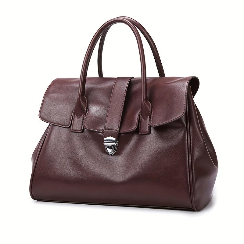 

Elegant Vintage-inspired Tote Bag For Women - Soft Leather, Large Capacity, Work & Use - In Khaki, Burgundy, Black