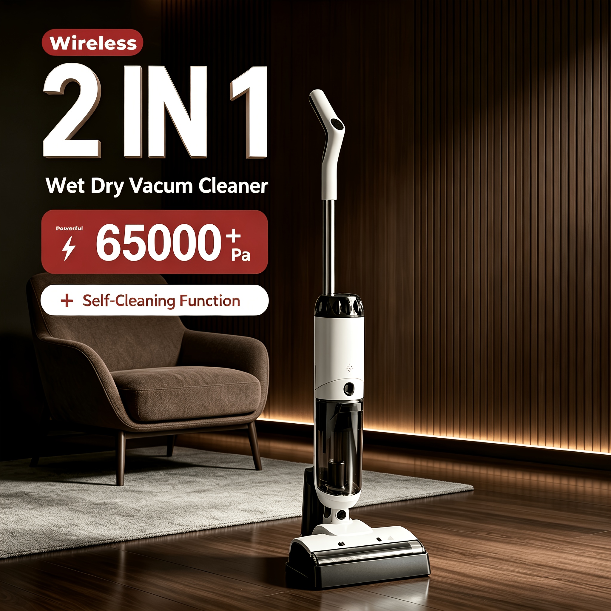 Image of Yanhama -one Cordless Wet Dry Vacuum Mop 65kpa Suction 80000rpm Electrolytic Sterilization 180° Under -click Self-cleaning Hepa Filter Voice Reminder For Floor