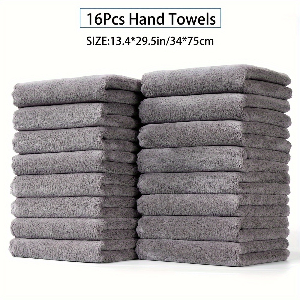Image of 16pcs Hand Towel Set Coral Material Is Soft And Comfortable High Quality Towel Set With Strong Water Absorption Optional Suitable For Shower, Fitness, Travel, Swimming (size: 13.4*29.5in/34*75cm)