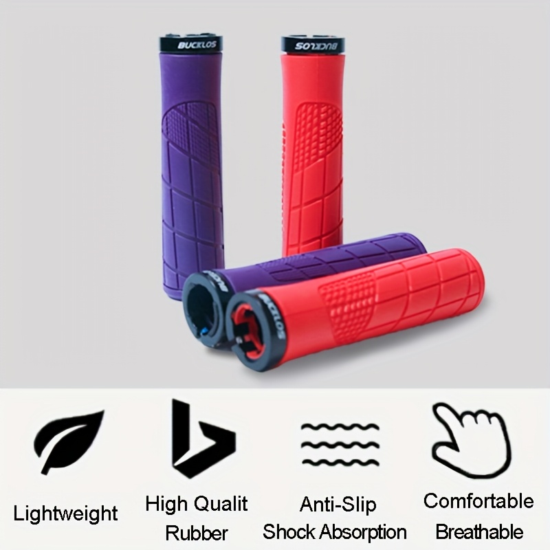 BUCKLOS Non-Slip Lockable Bike Grips - Soft Rubber, Waterproof Handlebar Covers with Textured Grip for Mountain Bikes, Black, Red, Orange, Purple, Green, Blue, Bicycle Accessories|Textured Grip Handlebars|Waterproof Rubber Grips