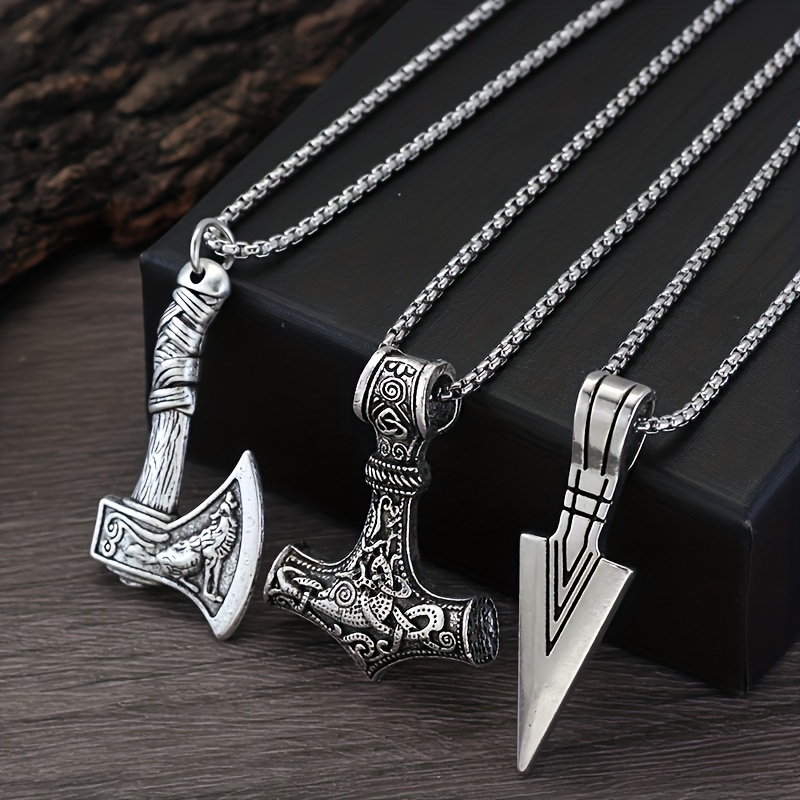 

3-piece Men's Viking Necklace Set -intricately Designed Hammernorse Compass & Celtic Knot Pendants - Durable Wolf Ax Amuletfor Occasions & Gifting