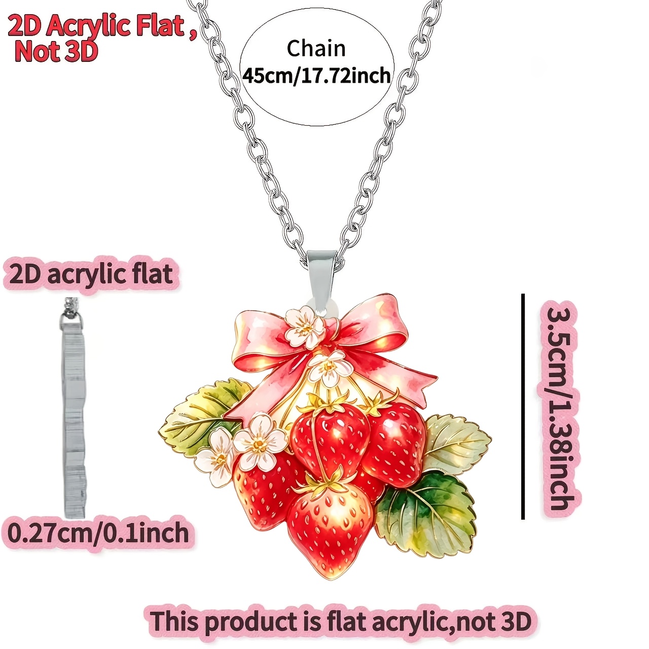Strawberry Flower Pattern 2D Acrylic Pendant Necklace