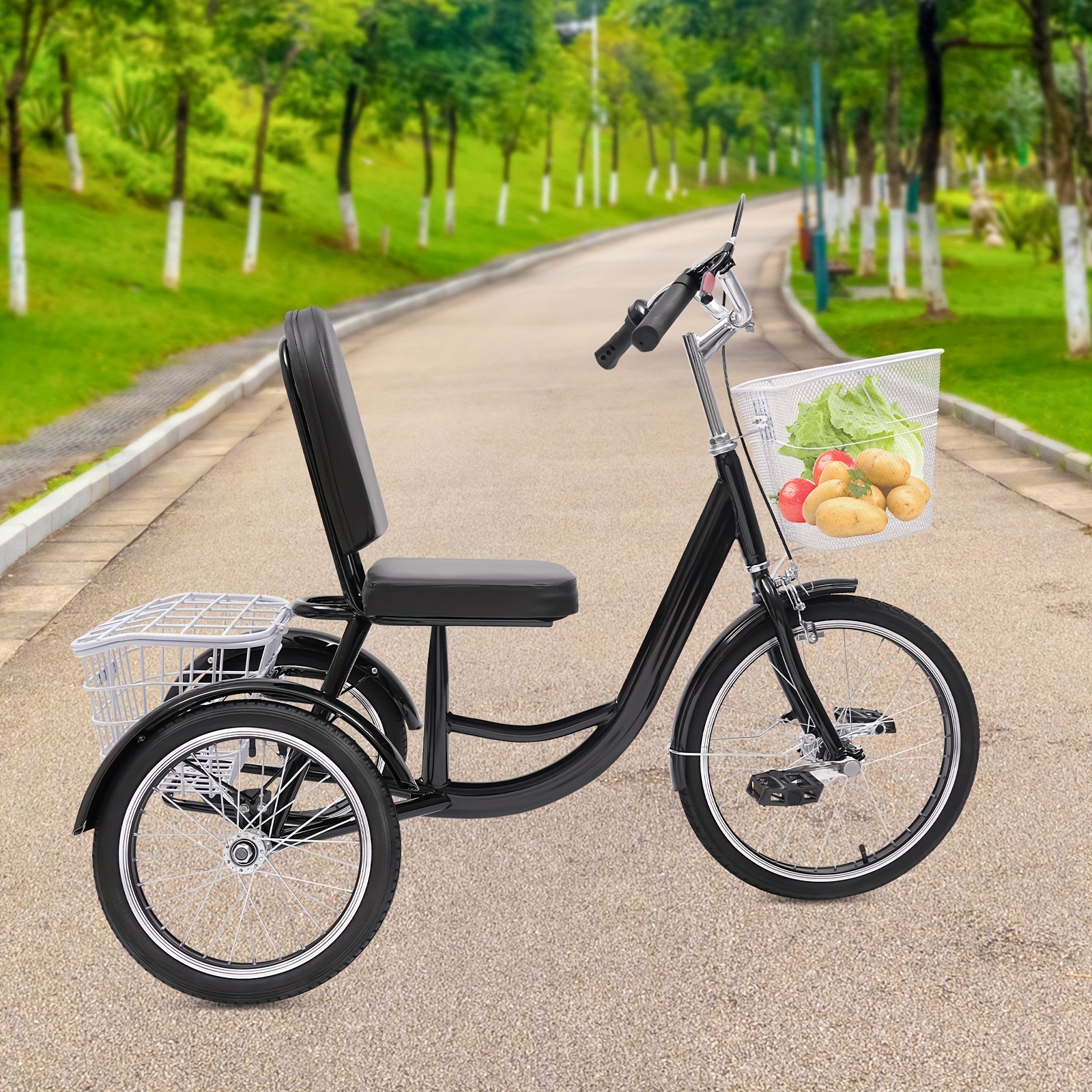 Adult Tricycle, Adult Trike Bike 3-Wheel Bicycles With Baskets For Seniors, Cruise Trike 3 Wheel Anti-Rollover Pedal Cycling Bike