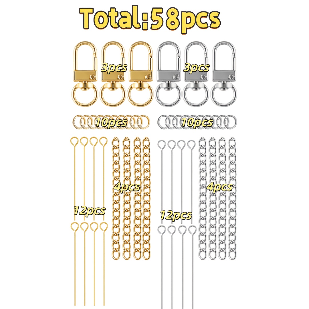 TEMU 58pcs Diy Beaded Keychain Set, Blank Elegant Beaded Keychains, Phone Keyring Decorations, Bag Charms, Clothing Accessories, Party Favor Kit, Diy