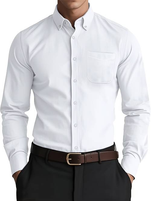 casual solid color long sleeve oxford shirt for men made of breathable comfortable for outdoor wear and autumn