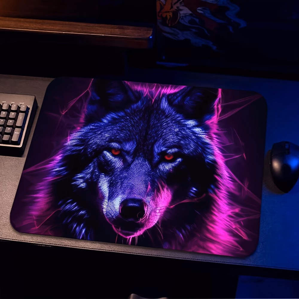 A Stylish Colorful Wolf Patterned Mouse Pad with a Rubber Anti...