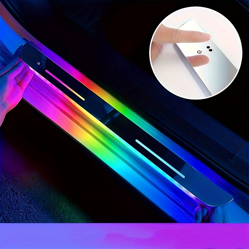 TEMU 4pcs Led Door Sill Lights Wiring-free Car Pedal Pathway Lights, 7-color Lighting Colors Multiple Lighting , Auto-sensing, Wireless Car Door