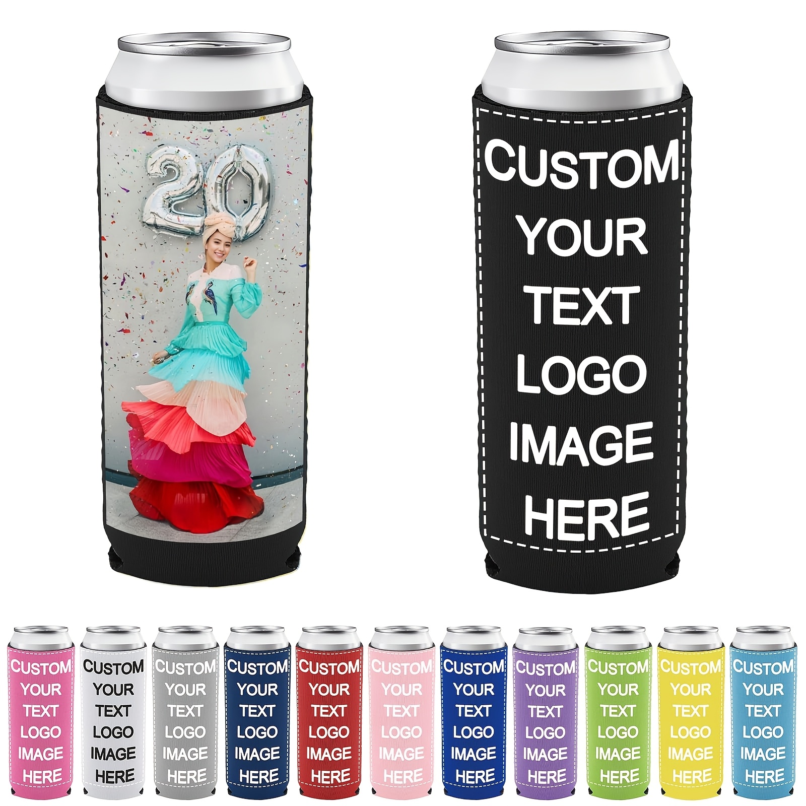 

5pcs Customizable Neoprene Slim Can Cooler Sleeves - Personalized With Your , Insulated Drink Holders For Anniversaries, Weddings, Birthdays | Party-