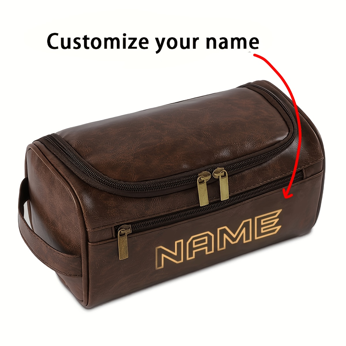 TEMU Men's Travel Toiletry Bag With Hook - Large Personalized Engraved Name/initials Suitable For Business Travel & Shaving Organizer, Zipper Closure