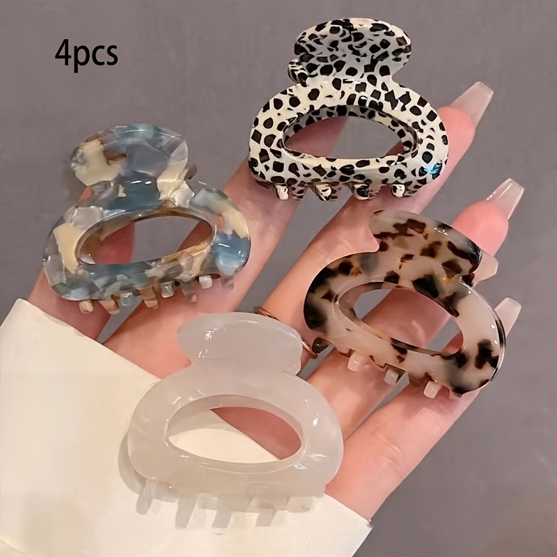 TEMU Lot de 4 pinces à griffes élégantes et mignonnes en acétate pour femme, petites pinces à cheveux ovales, pinces à cheveux demi-queue vintage -