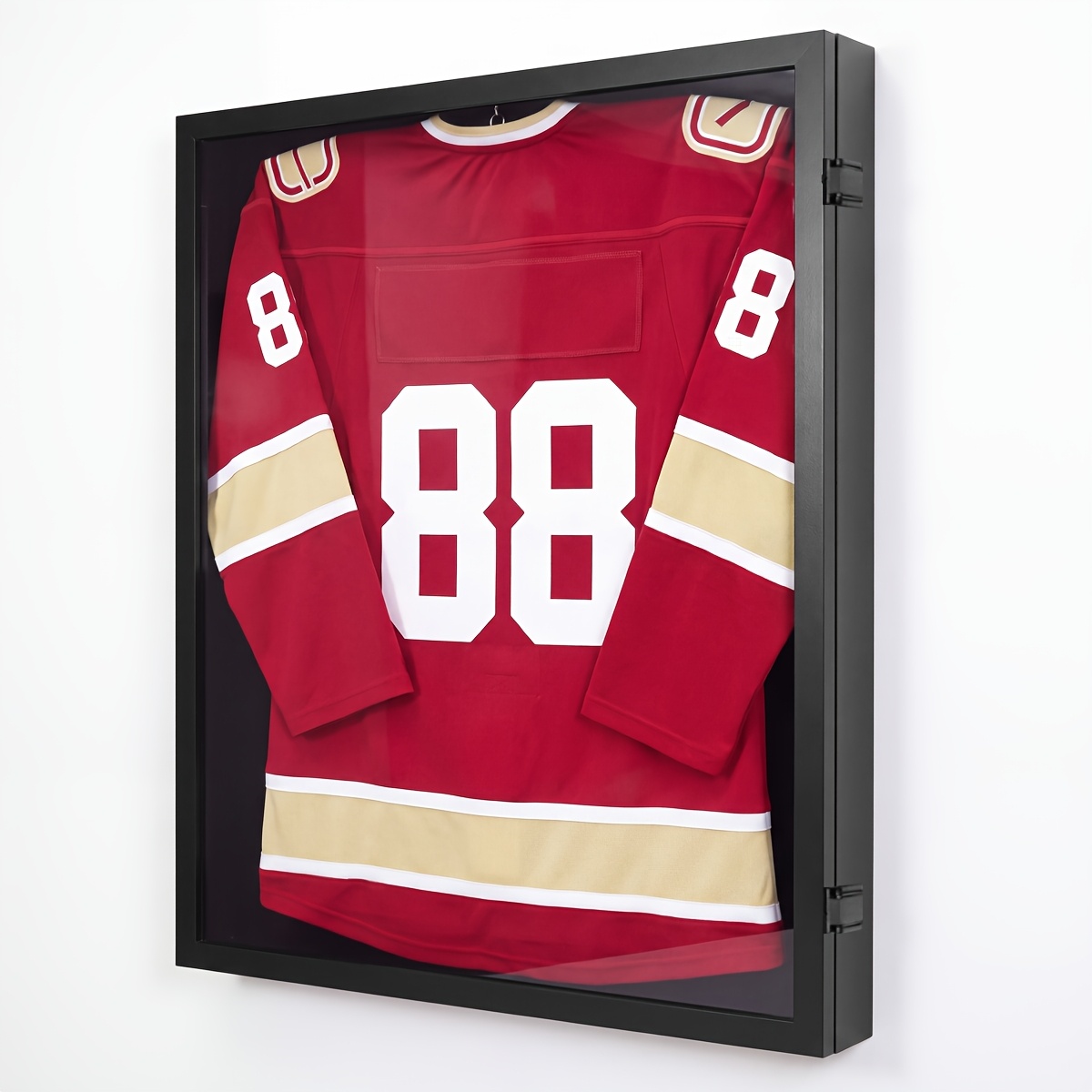 TEMU Vitrine en bois pour maillot de sport, 1 pack, grande boîte à ombres pour maillot de sport avec cintres pour hockey, football, baseball,