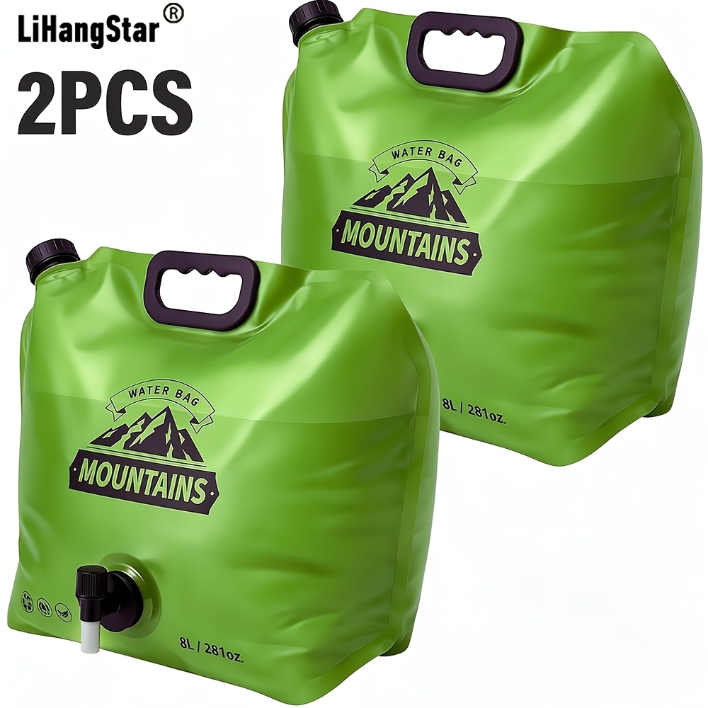 TEMU 2pcs 2.11-gallon Portable Water Bucket With Faucet-foldable, Lightweight, And Durable Pet Material; Water Storage Bag For Camping And Travel;
