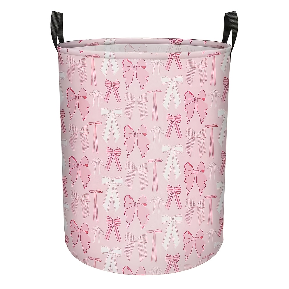 TEMU Panier à linge 1 pièce avec nœud rose, panier de rangement pliable, convient pour , de , la décoration de , le rangement sur étagère, panier à