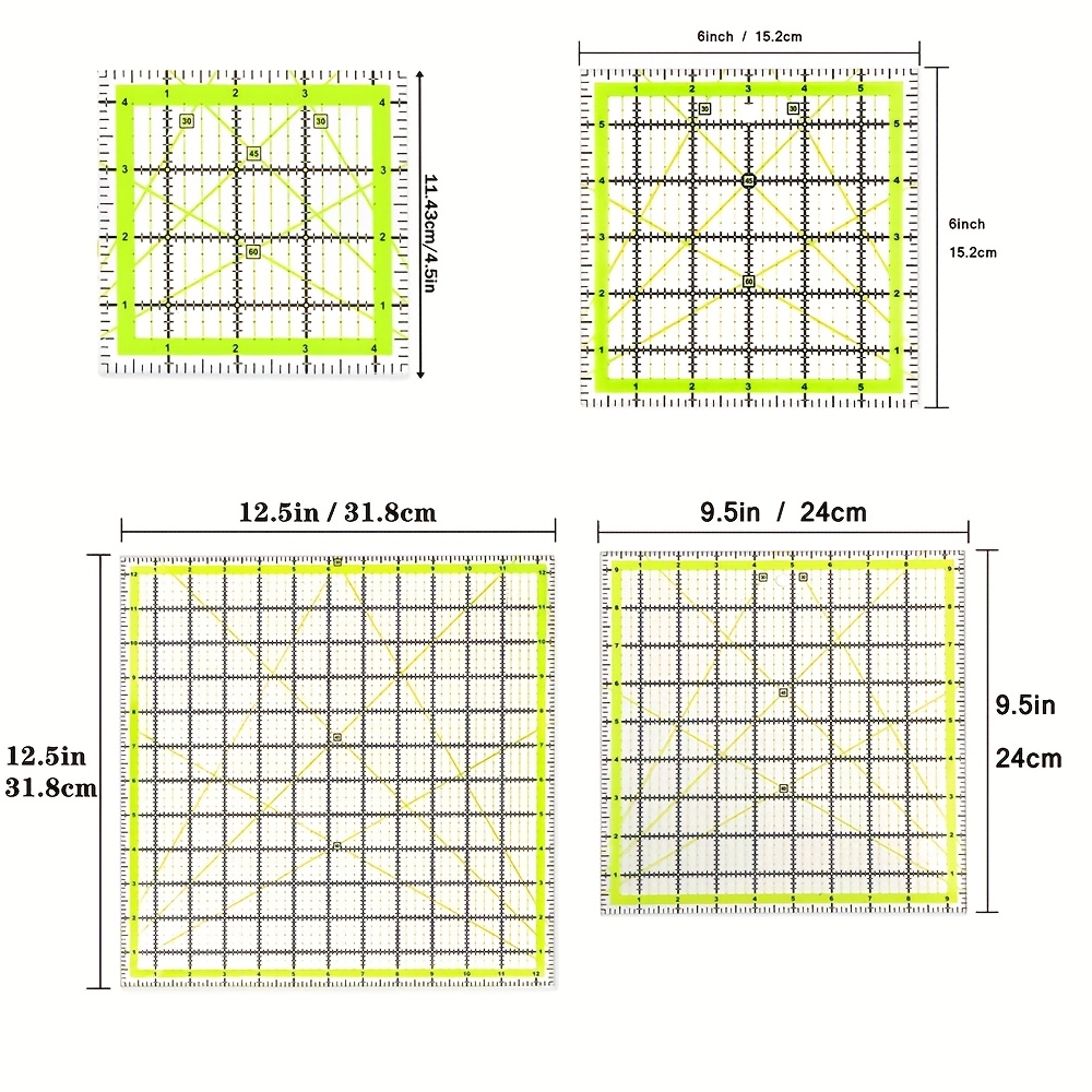Quilt-Lineale Set – 5 Quadratische Lineale (6,3, 12,7, 16,5, 20,3 & 25,4 Cm). Perfekt Für Exaktes Patchwork & Quilting.