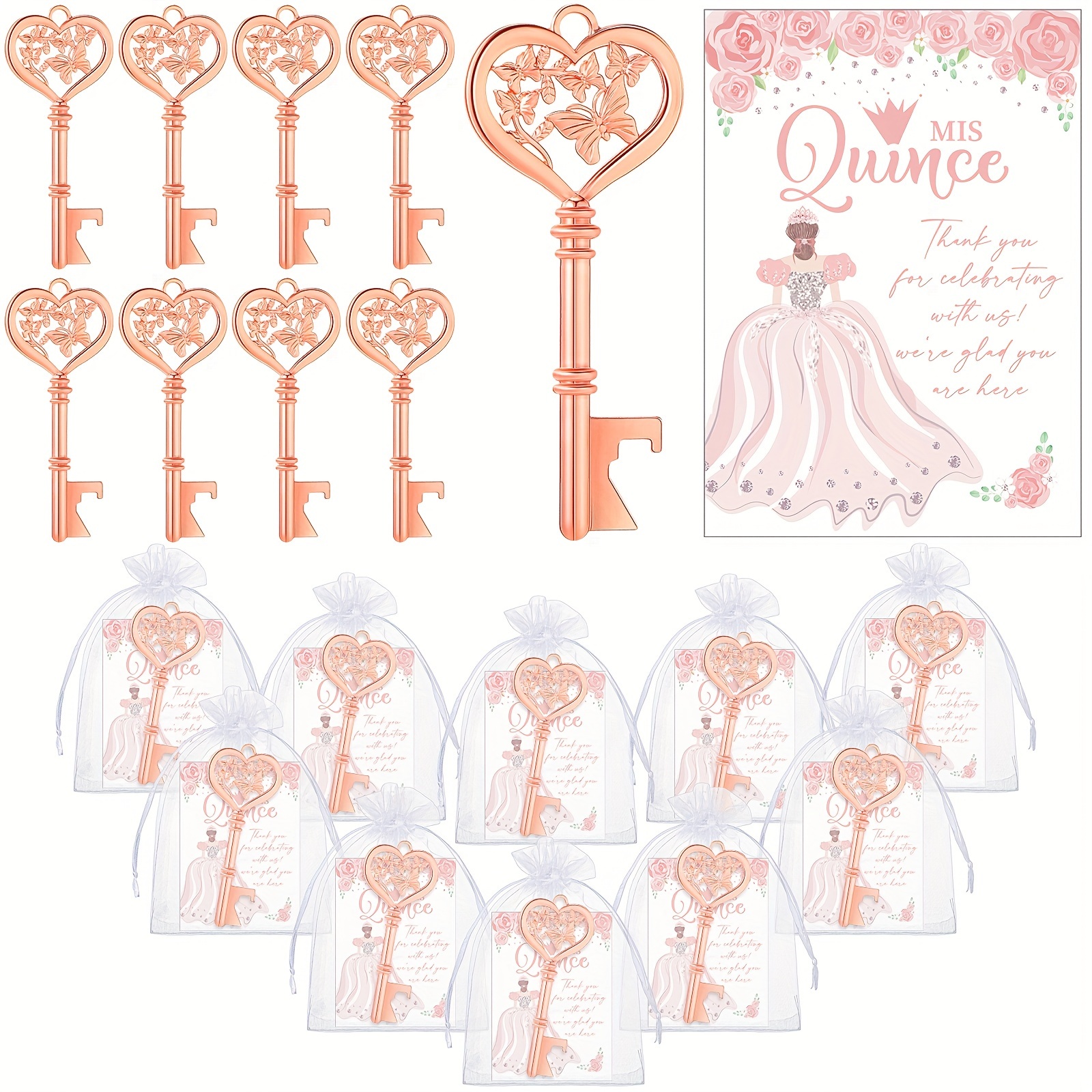 

24 Sets Quinceanera Party Favors Key Bottle For Guests Quinceanera Bottle With Thank You Cards And Organza Bags 15 Or 16 Year Old Quinceanera Party Favors