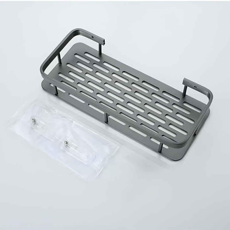 Image of 1 Large-capacity, Punch-free, Wall-mounted Storage Rack With Hook Wall Mount, Suitable For Bathrooms And Kitchens, Space-, Easy-to-install Storage Rack For Storing Toiletries, Cosmetics, And Sundries