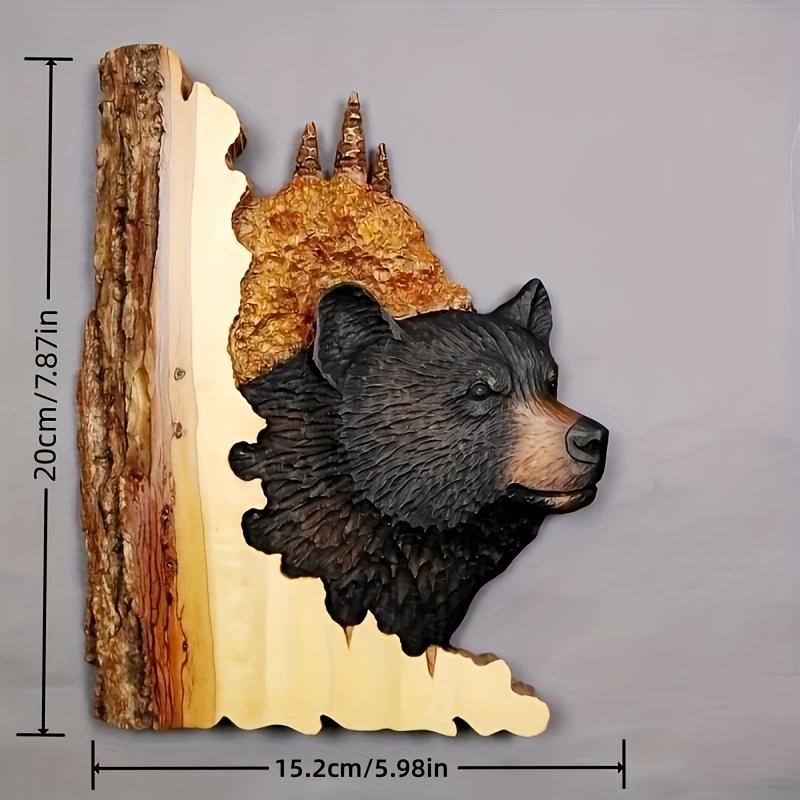 

1pc Cute Black Bear Yellow Wolf Elk Old Man Wooden Flat 2d Carving Room Wall Decoration, Holiday Wall Retro Animal Hanging Decoration