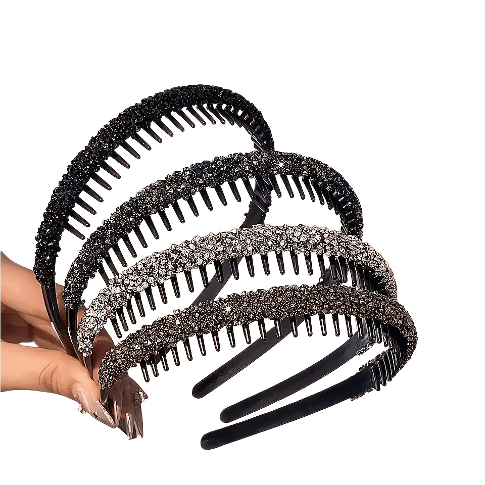 TEMU 4pcs Set, 4-color Premium Rhinestone Hair Hoops For Women, Non-slip Hairbands With Teeth, Non-constricting Hair Ties, Versatile Hair Accessories