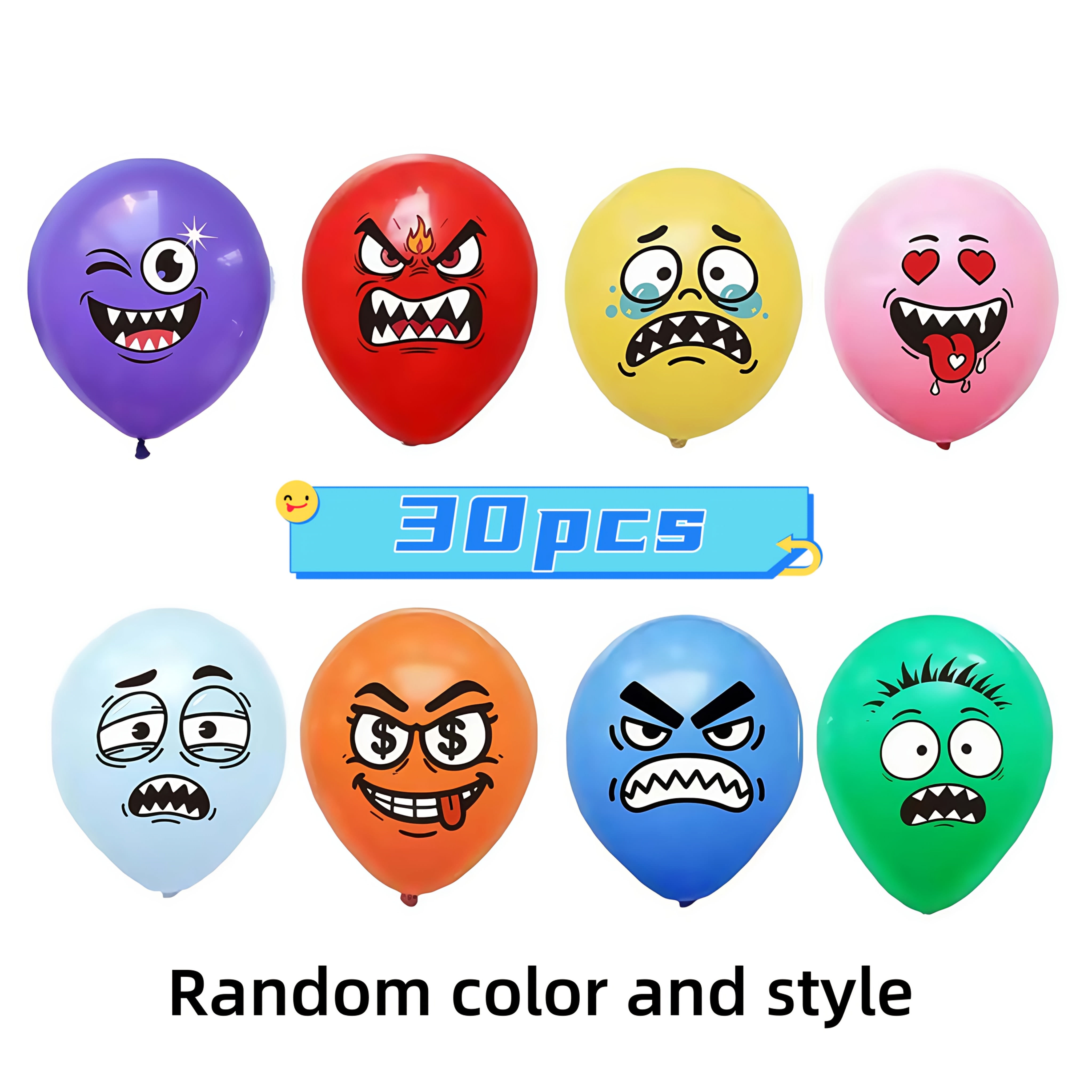Image of Latex Balloons, Anger, , , , Evil, Speechlessness, Fear, Happiness Face Balloons, / Birthday Party Supplies, Shower Decorations Random Pattern, For Halloween, Christmas