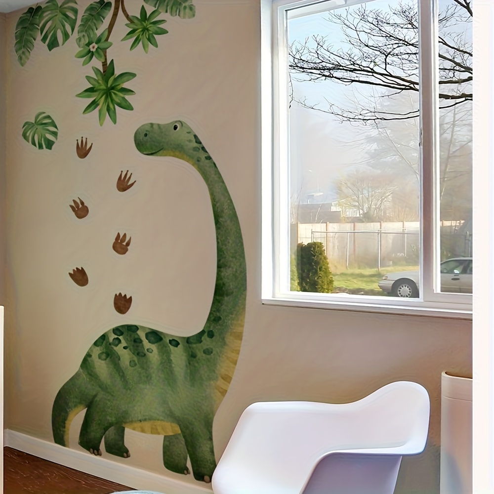 A Set Of Dinosaur Tree Wall Stickers Featuring Dinosaur Footprints And Forest Animals, Suitable For Decorating Bedrooms And Living Rooms