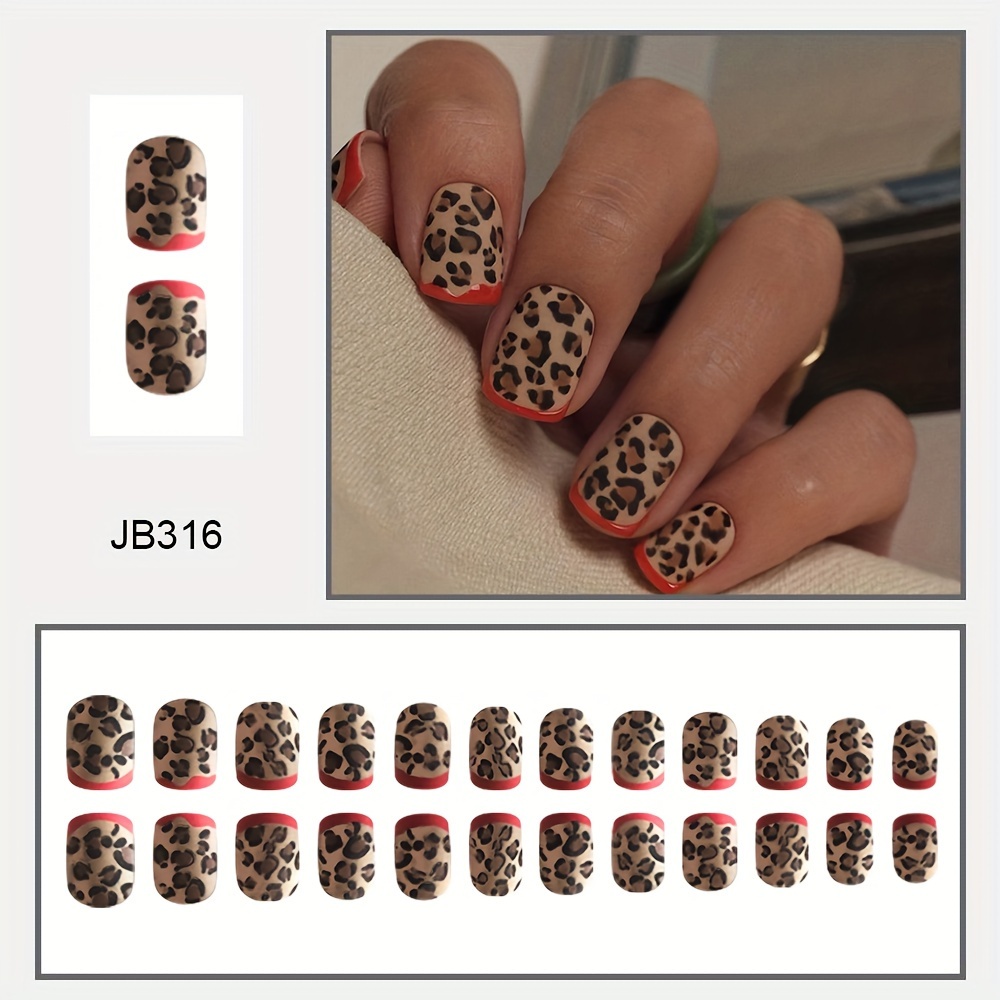 Image of 24pcs Short Square Fake Nails Compatible For - Leopard Print Wearable Nail Wraps, Matte Detachable Nail Extensions For &, Application & Low Maintenance Nail Care (24 Nails) 24pcs