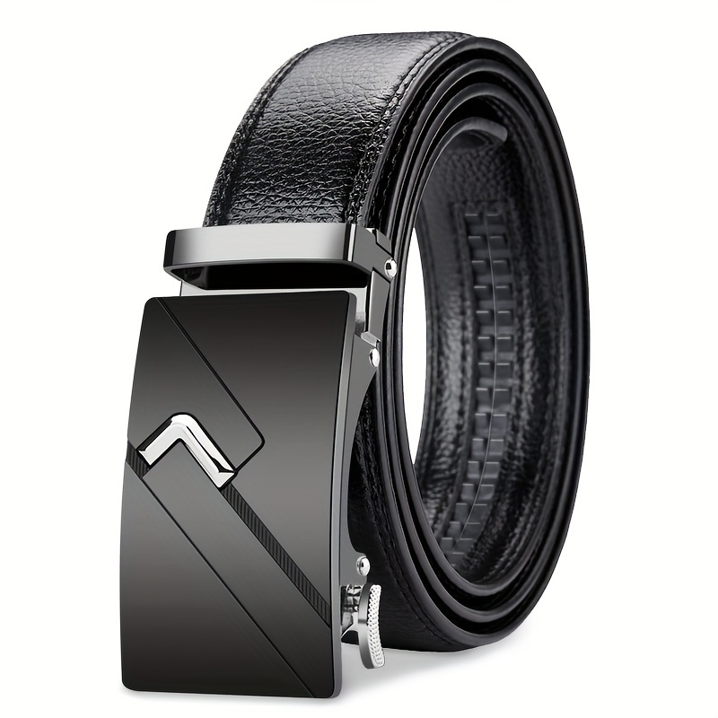 Image of Men's Ratchet Belt, Alloy Automatic , Second Layer Cowhide Leather Belt For Jeans & Business Wear, Fashion Casual Adjustable Men's Belt, Gift For Father Or Boyfriend