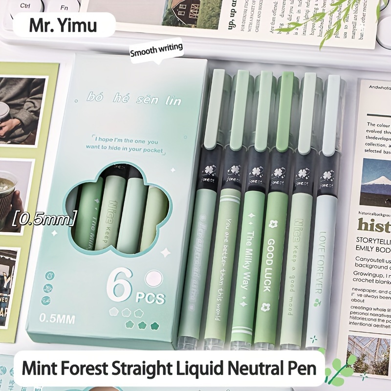 Image of 6pcs Fresh Gel Pens High Straight Pen 0.5mm Black Ink Office Supplies Signature Pen