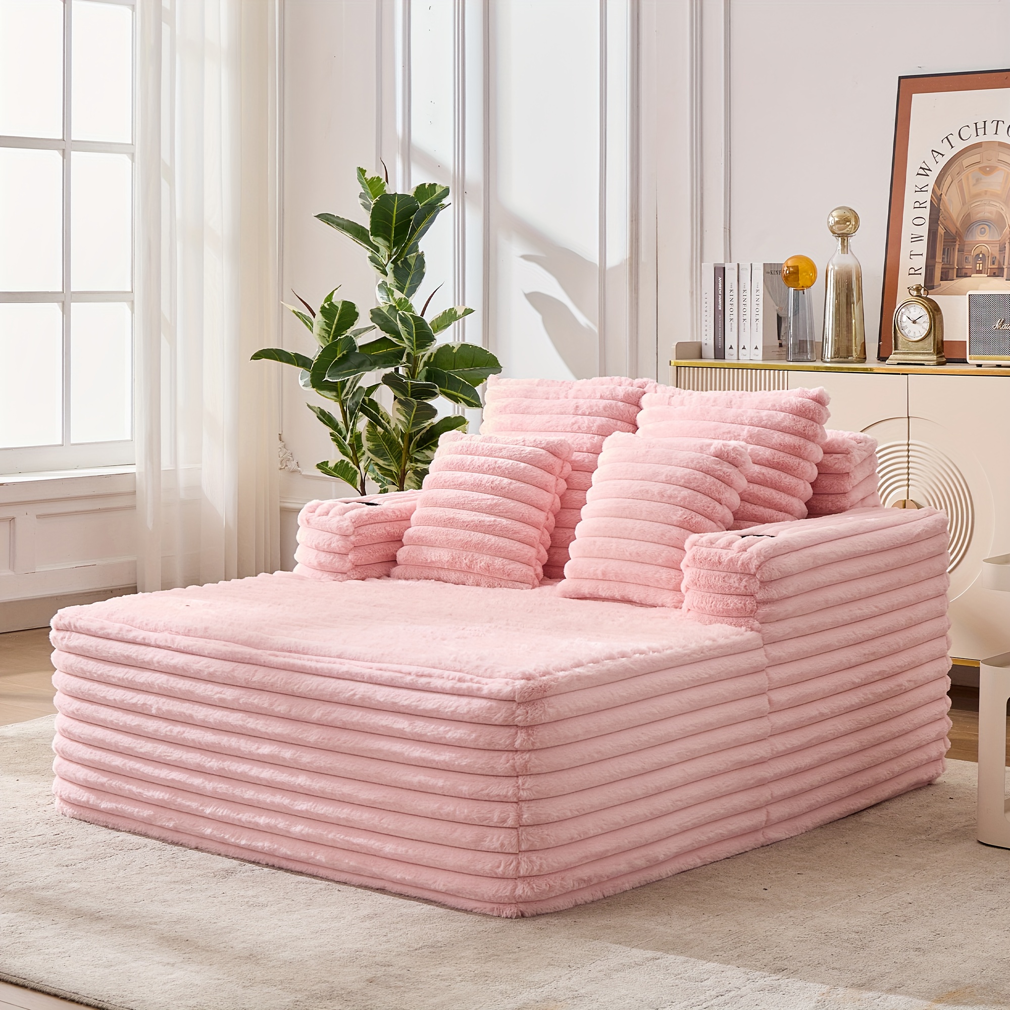 Oversized 57" Chaise Lounge Sleeper Sofa, With Cup Holder, No-assembly Convertible Couch For Living Room & Bedroom