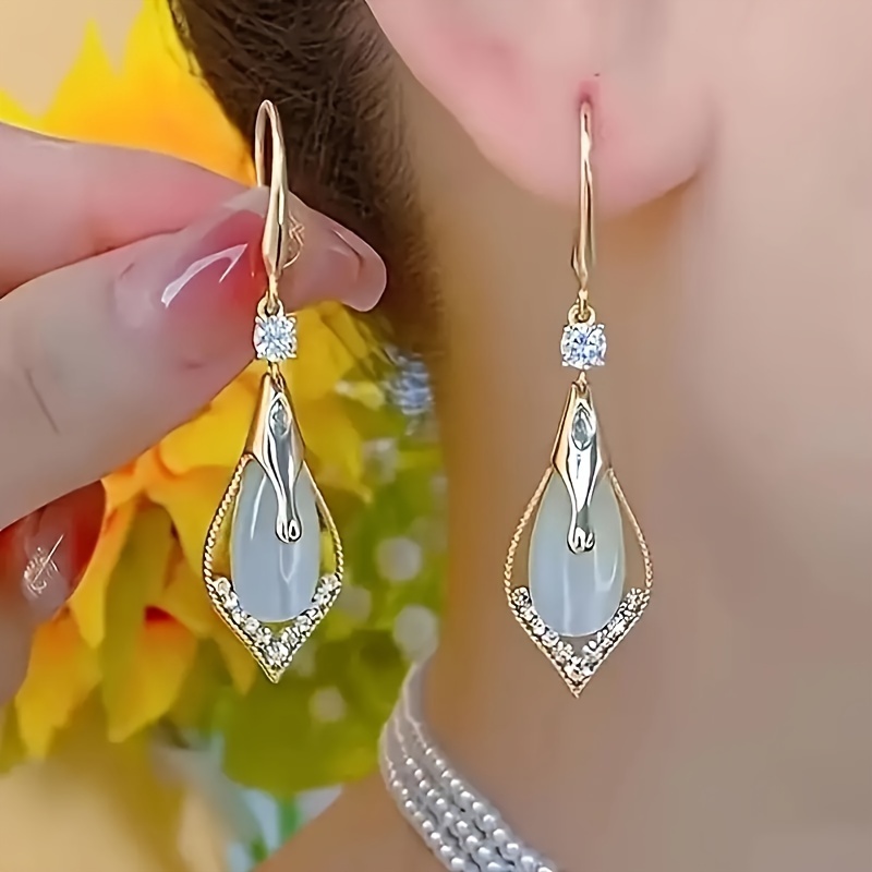 

Elegant Drop Earrings With Sparkling Imitation Zirconia Decor