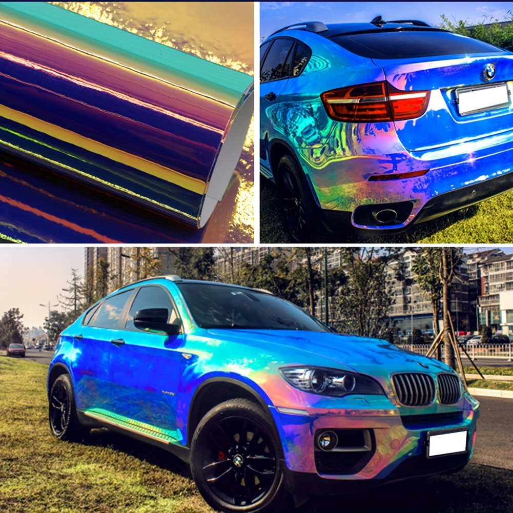 

Holographic Laser Blue Car Vinyl Wrap Gloss Color Change Diy Air-release Adhesive Film Rainbow Finish Roll