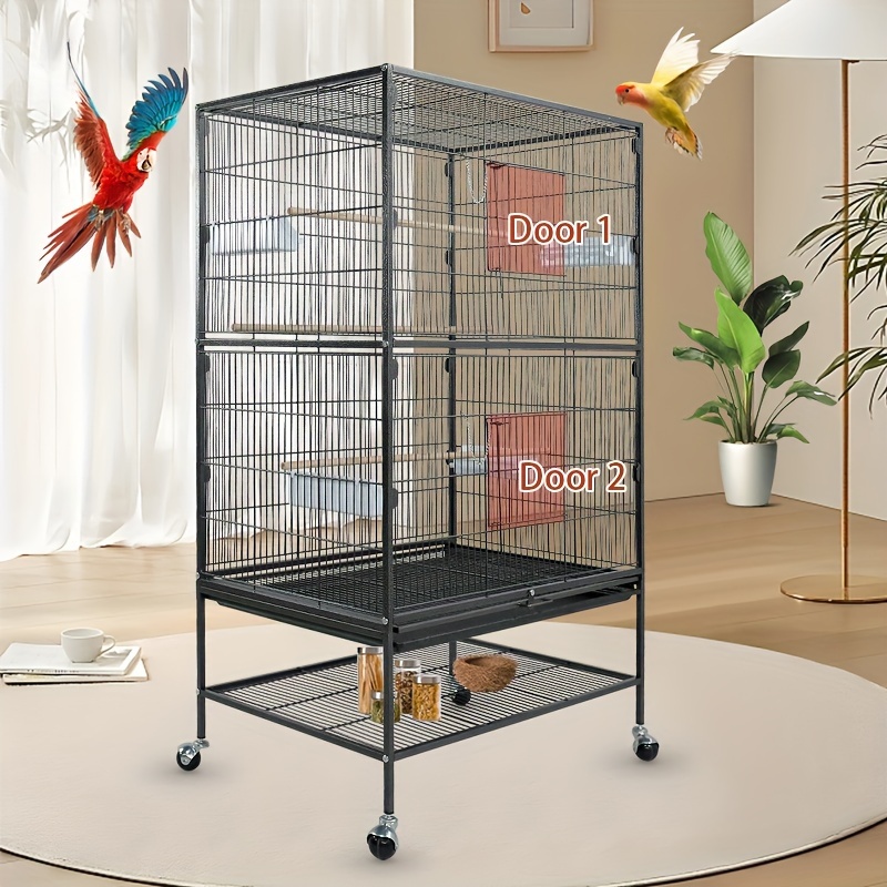 

Extra-large Deluxe Metal Parrot Cage With Dual Doors & Rolling Trays - Ideal For Cockatiels, Mynahs, Pigeons, Budgerigars & - Spacious Indoor Bird Villa With & Feeding Areas