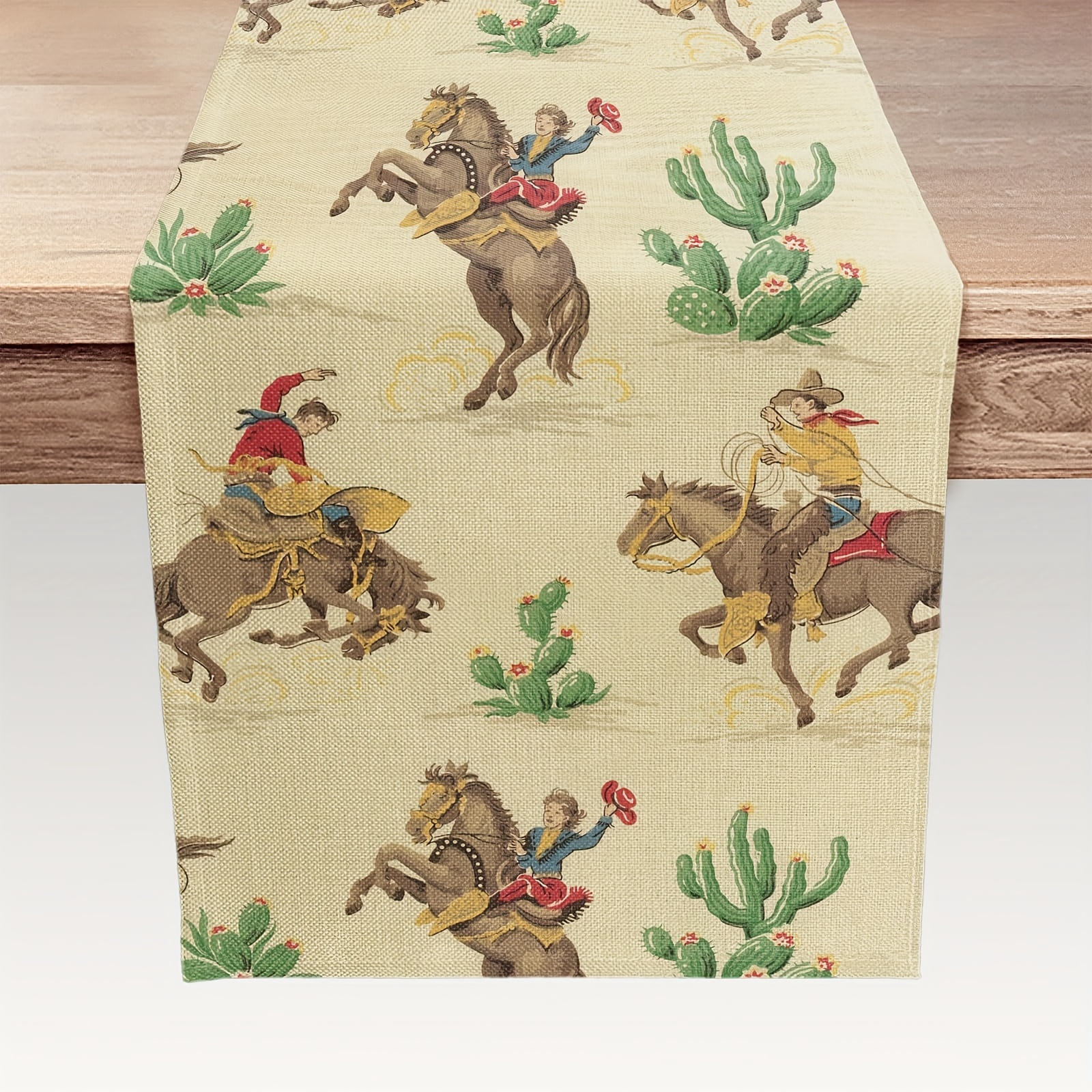 

Western Cowboy Horse & Cactus Themed Table Runner - Polyester Woven Rectangular Table Linen For Indoor/outdoor Dining, Home, And Party Decor, 13x72 Inches - 1pc