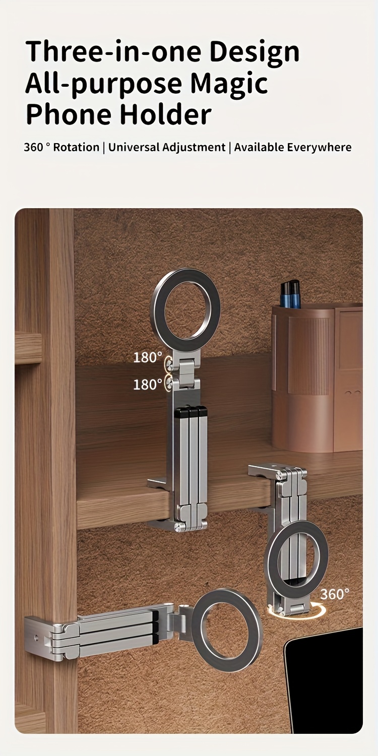 portable magnetic phone holder with 360 rotation foldable design strong suction cup clip for car dashboard desk table hands free adjustable angle for all smartphones no power required   access Product details 2