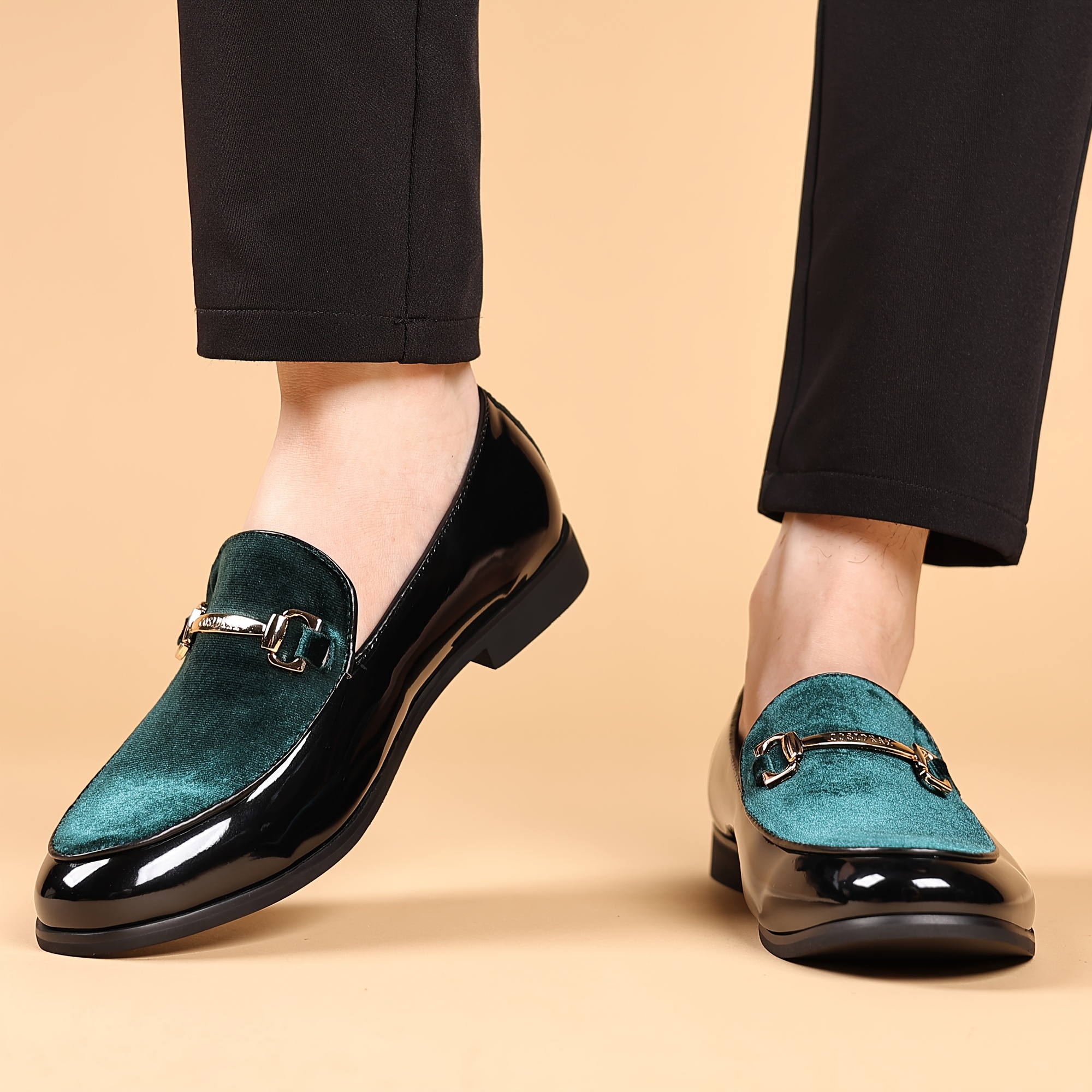 mens black slip loafers elegant british style glossy - Temu