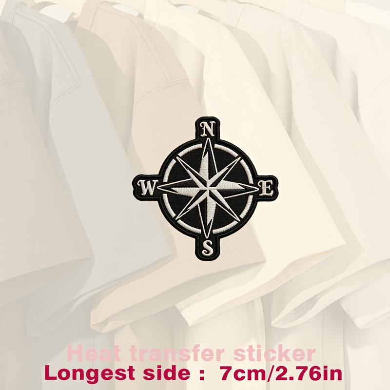 TEMU Black And White Compass Patch With Star, Directions (n, E, W, S), Heat Transfer Stickers Are Suitable For Flat Fabrics Such , Hats, Canvas Bags,