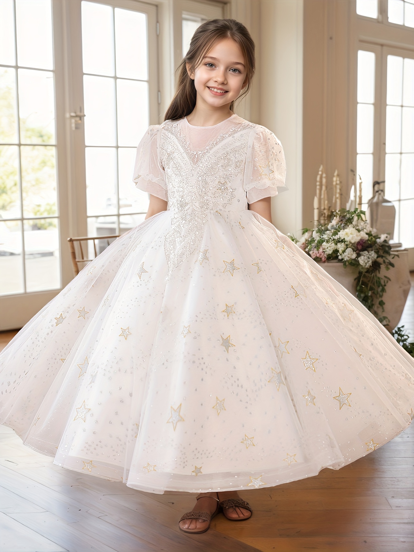 90s movie dress up ideas Long A-Line Lace Tulle Wedding First Communion Flower Girl Dresses with Sleeves main image 0