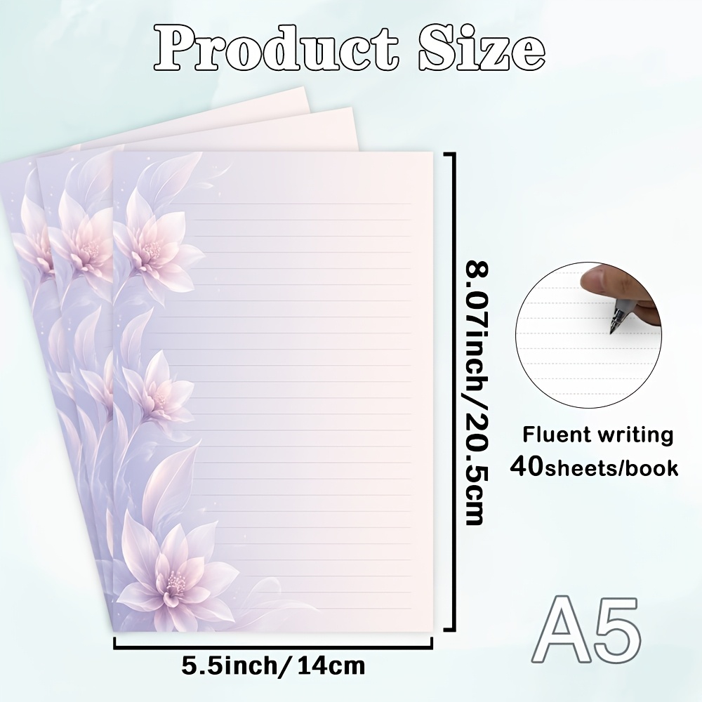 TEMU 40sheets Lily Paper, Pale Flowers With Leaves On The Side, Elegant , Supplies, Notepads, Stationery, Party Supplies, Etc.
