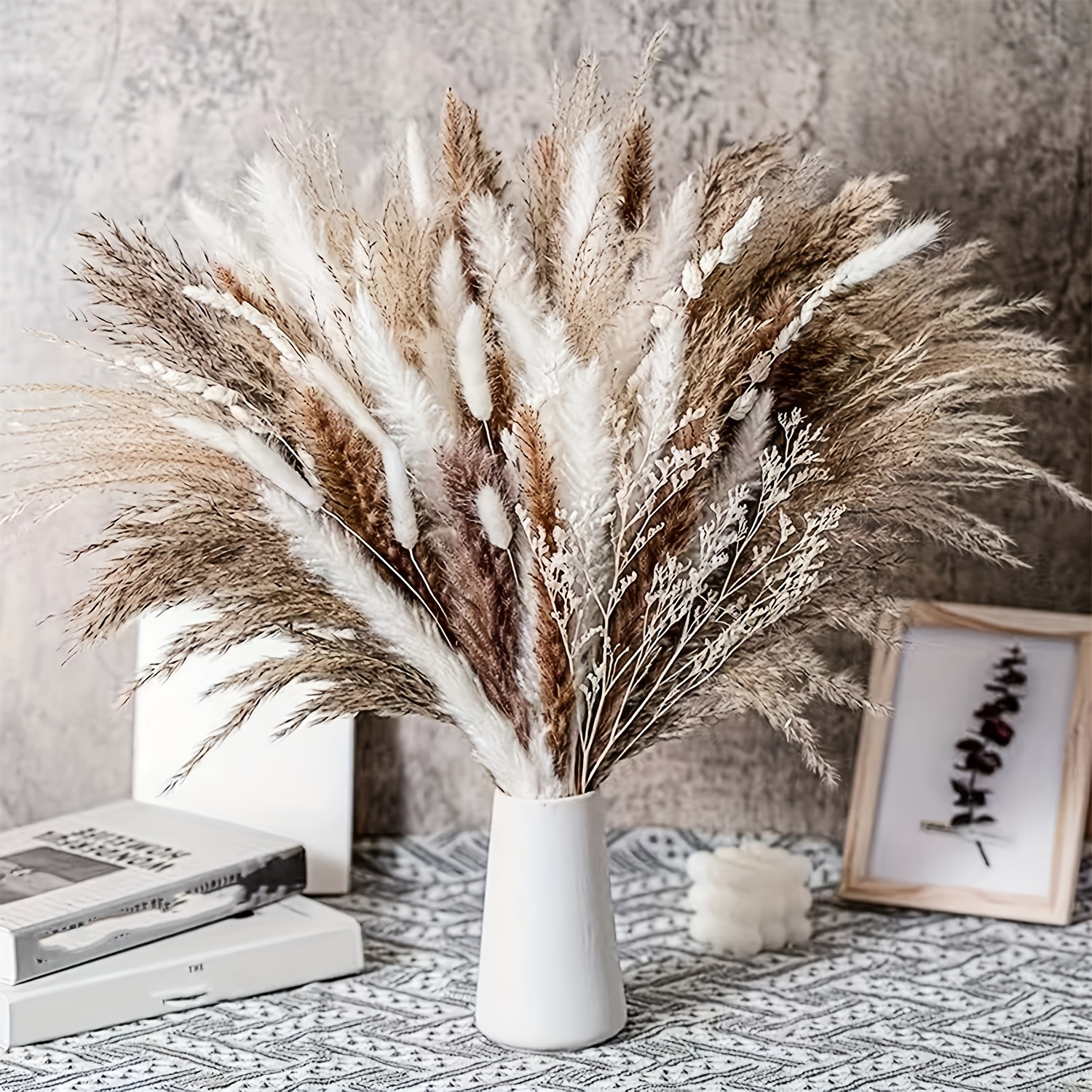 TEMU 99pcs Natural Dried Pampas Grass Boho Home Decor Bouquet Phragmites Dried Flowers Bouquet For Wedding Floral Arrangements Home Decorations