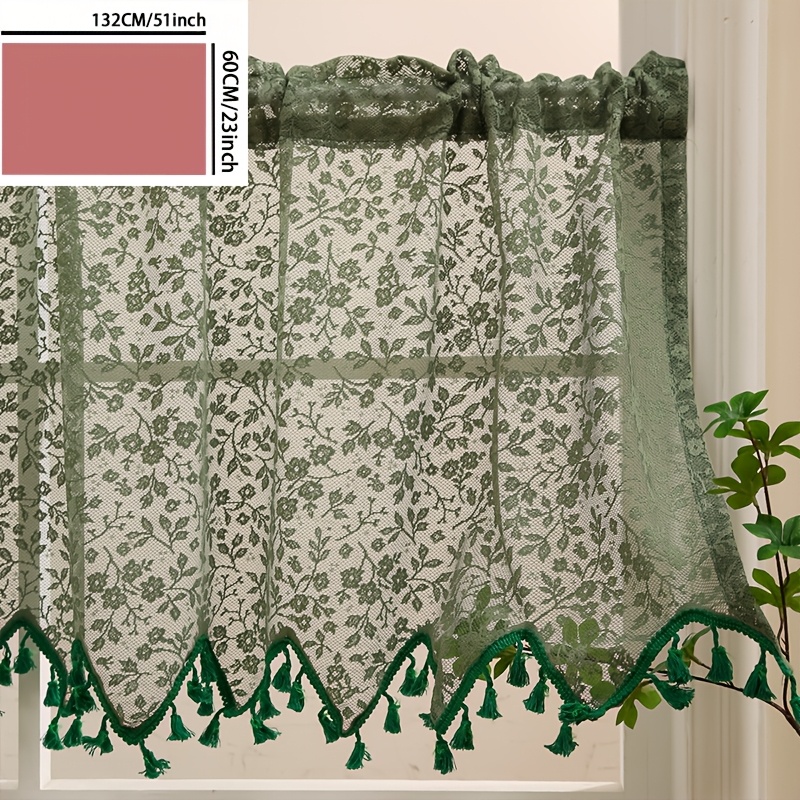 1pc Beige Snowflake Kitchen Window Curtain, Bedroom Short Curtain, No Punching Coffee Curtain
