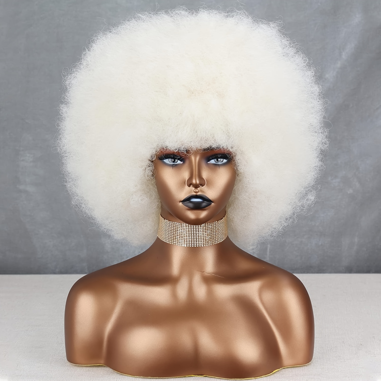 70s womens light blonde afro wig beige curly afro bang wig  display picture 1